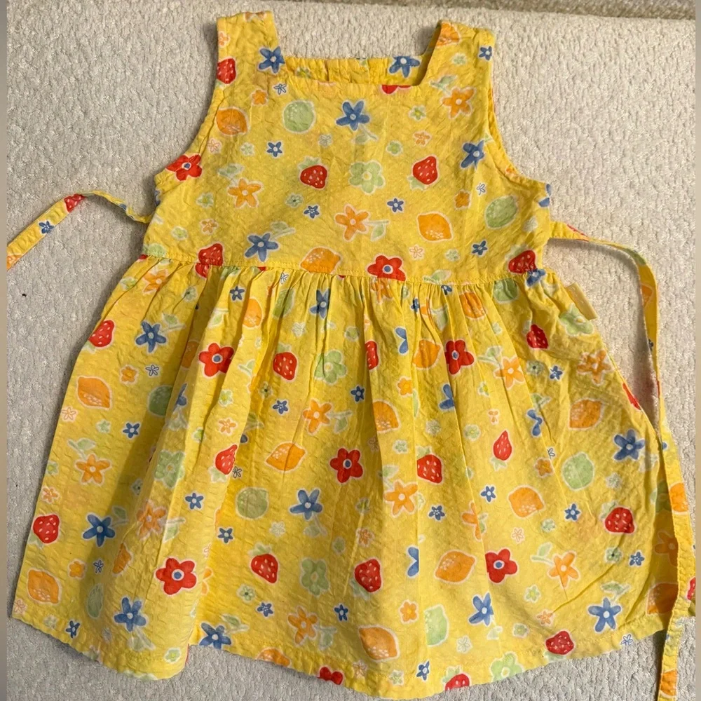 Vintage 90s Oshkosh Baby B’gosh Cotton Dress 24‎ MOS – Yellow Fruit Floral Print